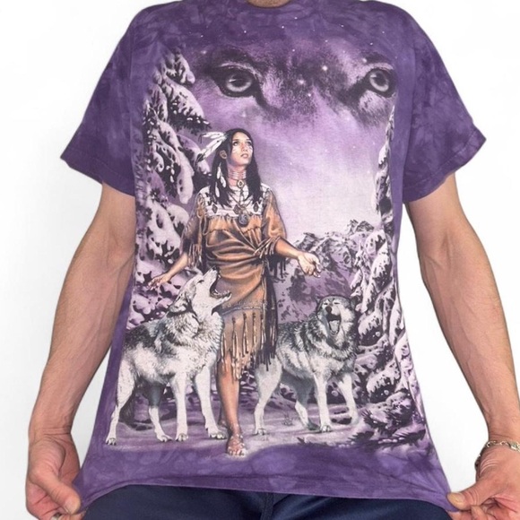 Rare Vintage  “ The Mountain” Purple Graphic Native Warrior W/ Cubs Tee - Picture 1 of 6